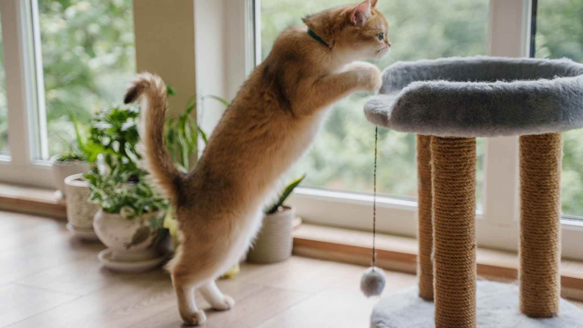 Gato saltando con bolsa primordial